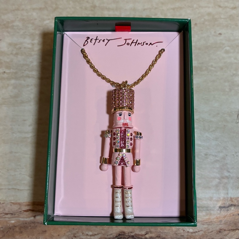 NWT Betsey Johnson Pink Nutcracker Long Pendant Necklace | Stocking Stuffer Gift